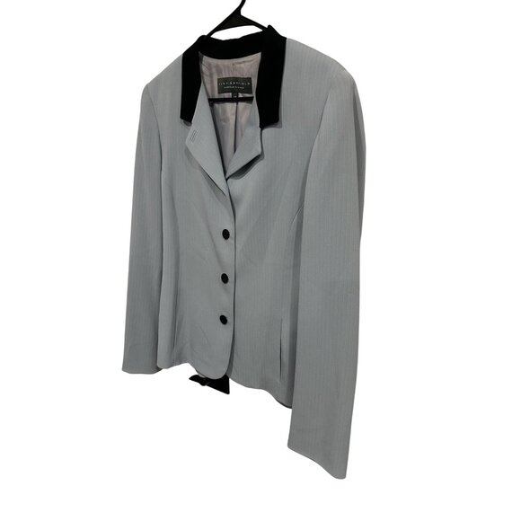 Alex Garfield by Garfield and Marks Womens Light Gray Blazer Black Collar SZ 14 - Picture 3 of 9